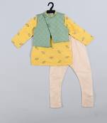 Aqua blue & yellow honey bee printed jacket kurta set