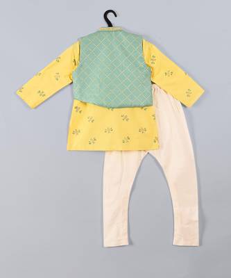 Aqua blue & yellow honey bee printed jacket kurta set 2