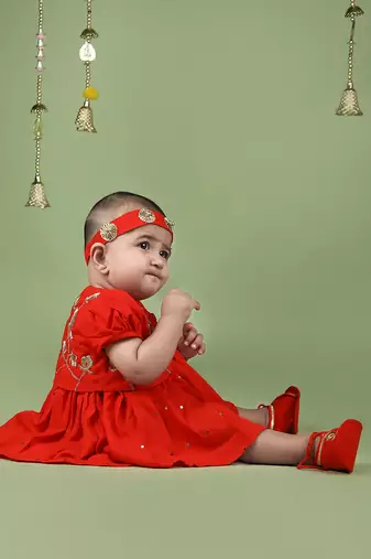 Red jamana girls dress