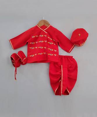 Red jamana bird embroidery dhoti set 1