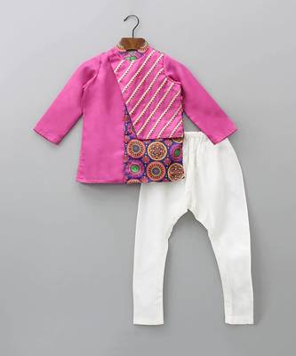 Bright pink double layer asymmetrical kurta set 1