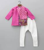 Bright pink double layer asymmetrical kurta set