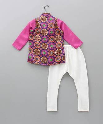 Bright pink double layer asymmetrical kurta set 2