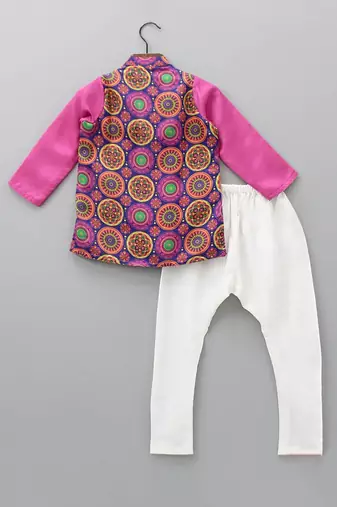Bright pink double layer asymmetrical kurta set