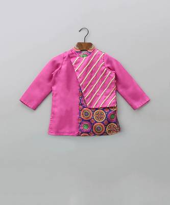 Bright pink double layer asymmetrical kurta set 3