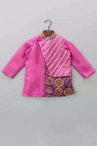 Bright pink double layer asymmetrical kurta set