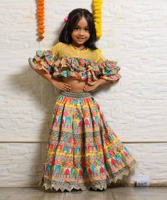Multicolor multi layer frill ghagara set 1