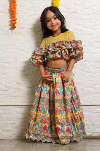 Multicolor multi layer frill ghagara set