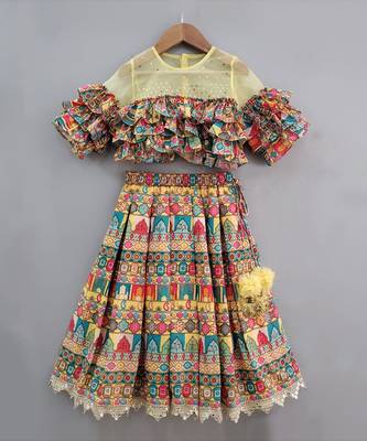 Multicolor multi layer frill ghagara set 3