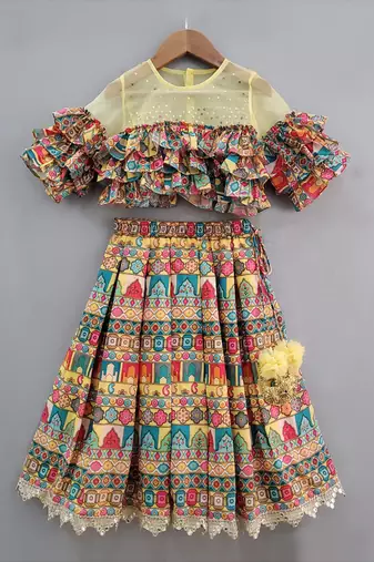 Multicolor multi layer frill ghagara set
