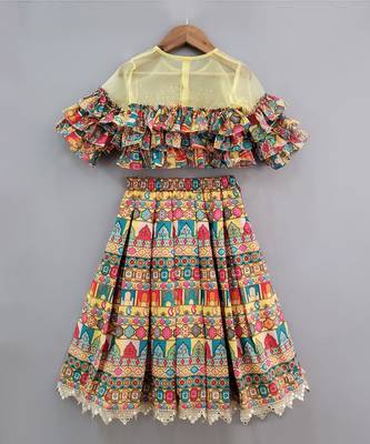 Multicolor multi layer frill ghagara set 4