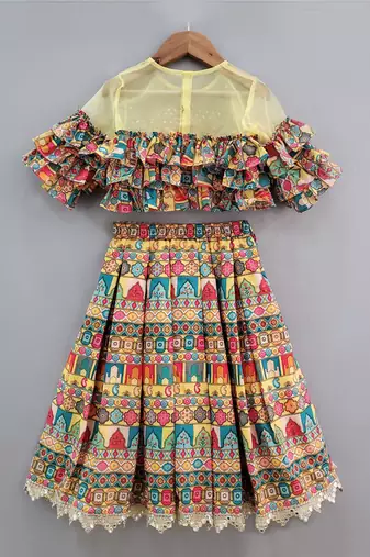 Multicolor multi layer frill ghagara set
