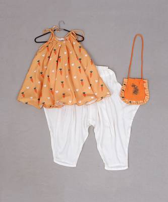 Orange vintage carrot print dhoti pant set 1