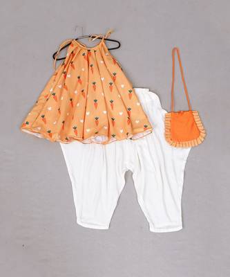 Orange vintage carrot print dhoti pant set 2