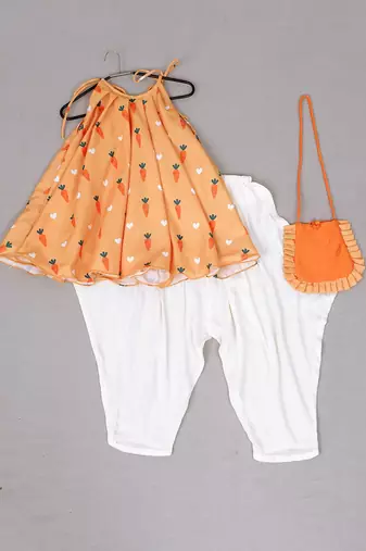 Orange vintage carrot print dhoti pant set