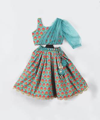 Blue printed flower flamingo ghagara set 1