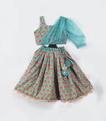 Blue printed flower flamingo ghagara set