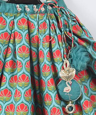 Blue printed flower flamingo ghagara set 3