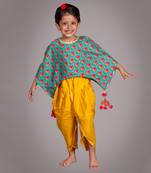 Blue printed ponchu with dhoti pant