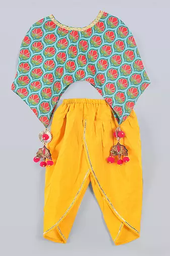 Blue printed ponchu with dhoti pant