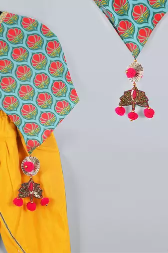 Blue printed ponchu with dhoti pant