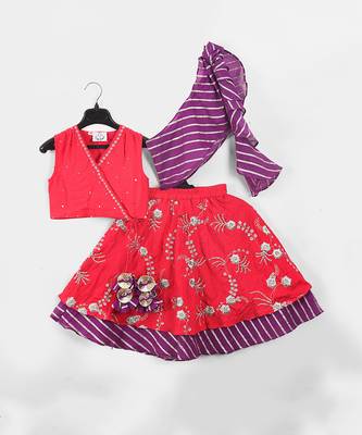 Pink embroidered ghagara with angrakha blouse 1