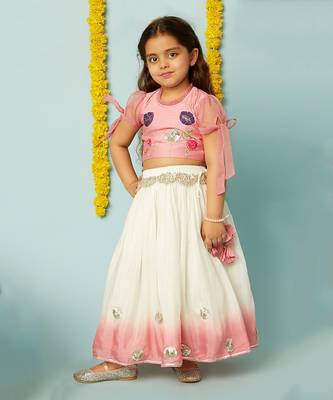 Pink shaded embroidered ghagara set 1