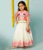 Pink shaded embroidered ghagara set