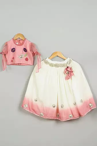 Pink shaded embroidered ghagara set