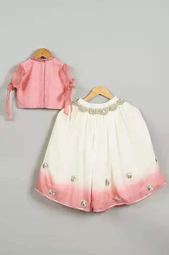 Pink shaded embroidered ghagara set