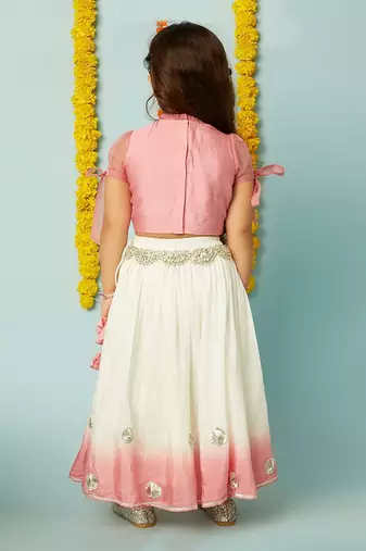 Pink shaded embroidered ghagara set