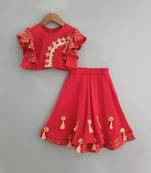 Red embroidered ghagara set