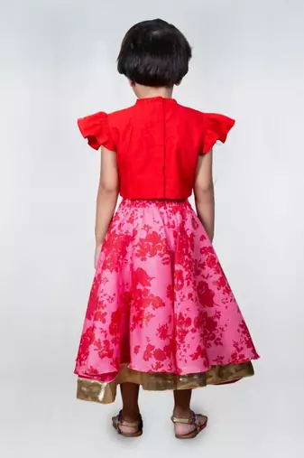 Red kota printed ghagara set