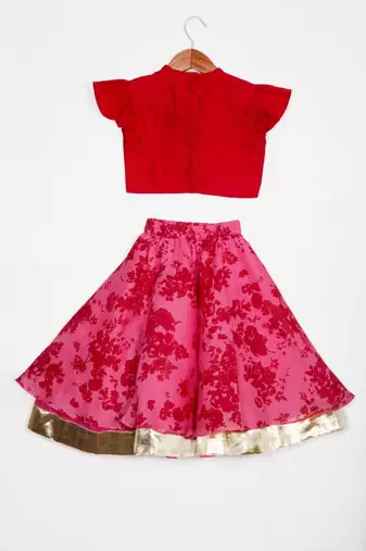 Red kota printed ghagara set
