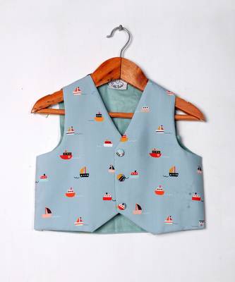 Aqua blue boat printed waist coat 1