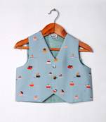 Aqua blue boat printed waist coat