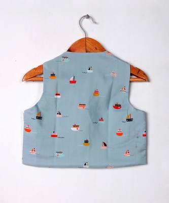 Aqua blue boat printed waist coat 2