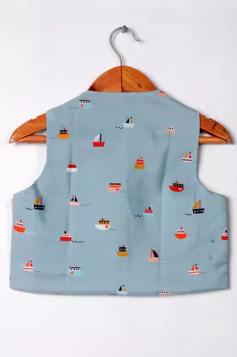 Aqua blue boat printed waist coat