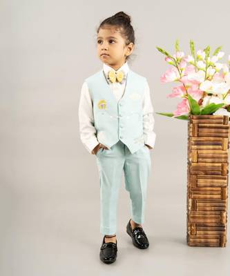 Aqua blue embroidered waist coat set 1