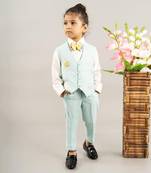 Aqua blue embroidered waist coat set