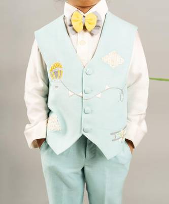Aqua blue embroidered waist coat set 2