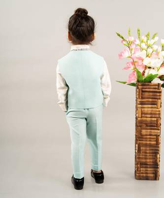 Aqua blue embroidered waist coat set 3