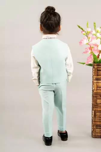 Aqua blue embroidered waist coat set
