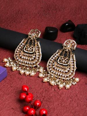 Gold-plated stone-studed pearl-tessel drop earrings 5
