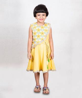 Yellow dress with floral printed cape 1
