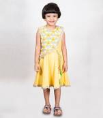 Yellow dress with floral printed cape