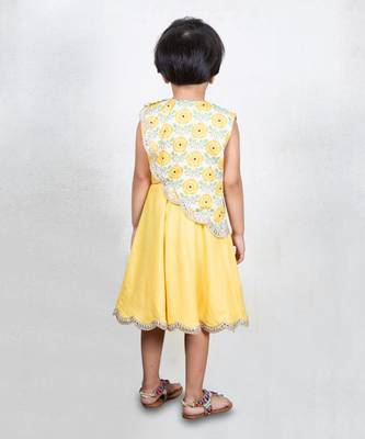 Yellow dress with floral printed cape 2