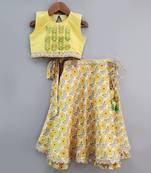 Yellow floral printed ghagara set