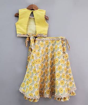 Yellow floral printed ghagara set 2