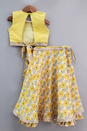 Yellow floral printed ghagara set